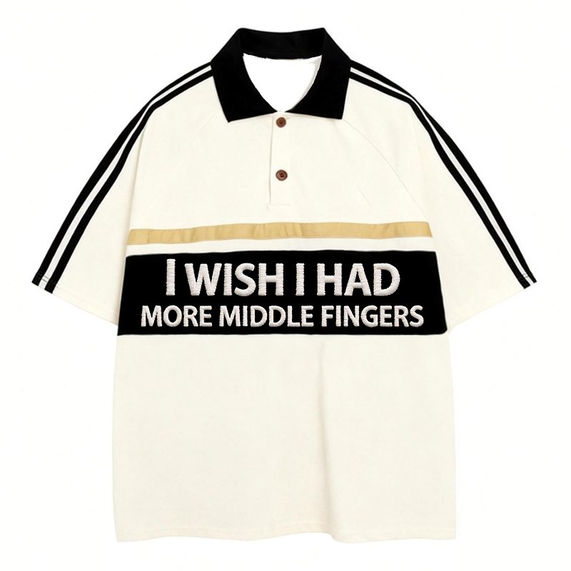 Tokyocanvas I Wish I Had More Middle Fingers Polo Embroidered T-Shirt