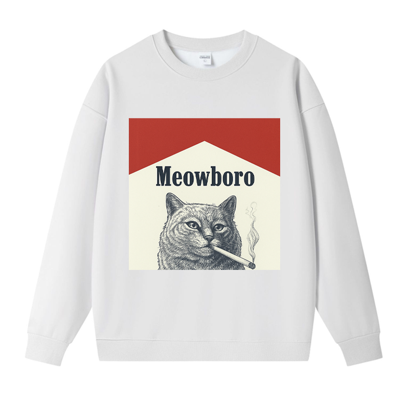 Tokyocanvas Meowboro Cat Smoking Meme Fleece Lined Sweatshirt