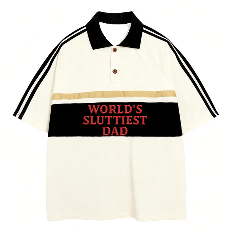 Tokyocanvas World's Sluttiest Dad Polo Embroidered T-Shirt