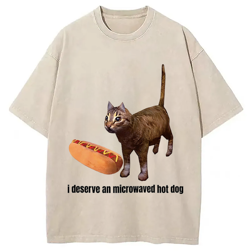 Tokyocanvas Cat Hotdog Meme Washed T-Shirt
