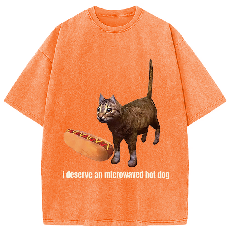 Tokyocanvas Cat Hotdog Meme Washed T-Shirt