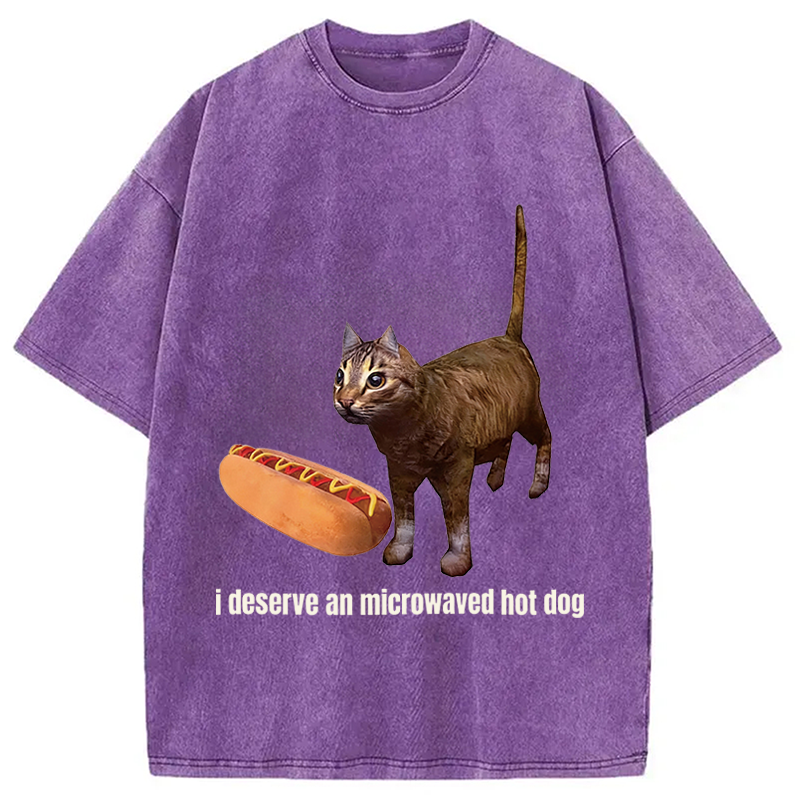 Tokyocanvas Cat Hotdog Meme Washed T-Shirt
