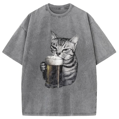 Tokyocanvas Cheers With The Cat Washed T-Shirt