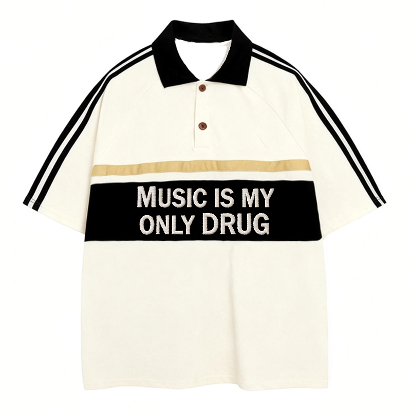 Tokyocanvas Music Is My Drug Polo Embroidered T-Shirt