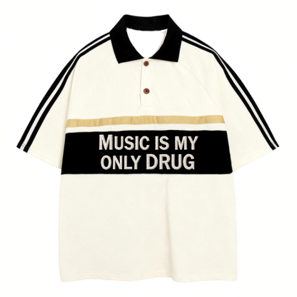 Tokyocanvas Music Is My Drug Polo Embroidered T-Shirt