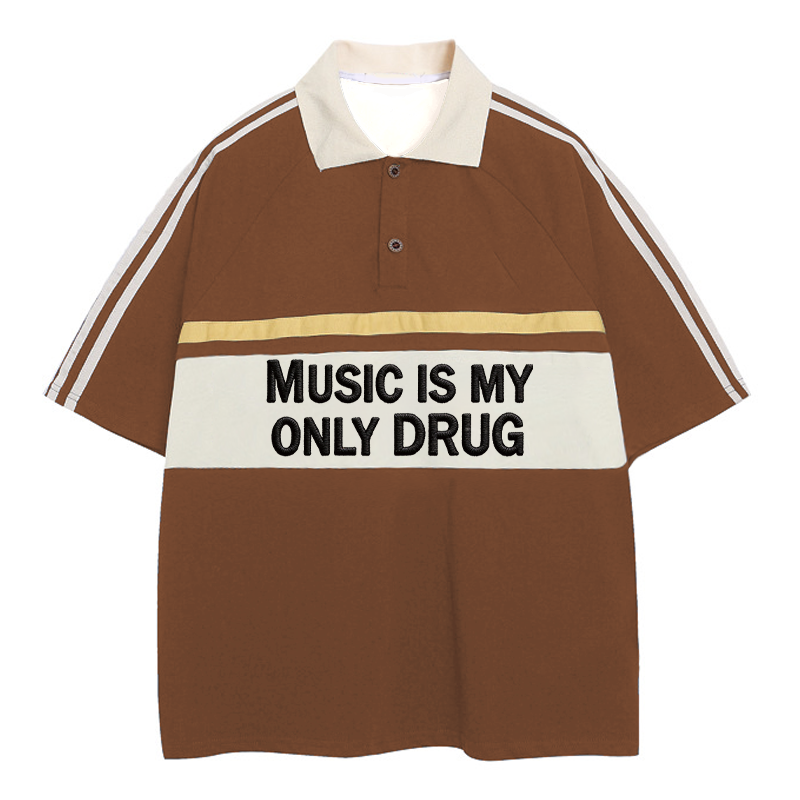 Tokyocanvas Music Is My Drug Polo Embroidered T-Shirt