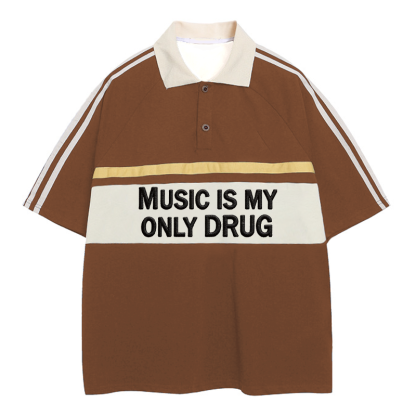Tokyocanvas Music Is My Drug Polo Embroidered T-Shirt