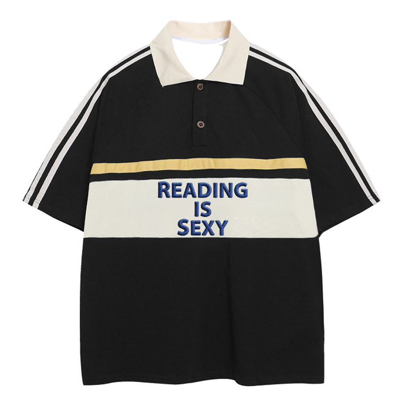Tokyocanvas Reading Is Sexy Polo Embroidered T-Shirt