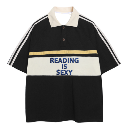 Tokyocanvas Reading Is Sexy Polo Embroidered T-Shirt