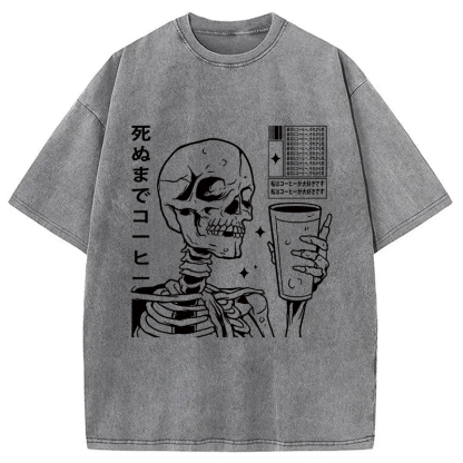 Tokyocanvas Japanese Skeleton Coffee Washed T-Shirt