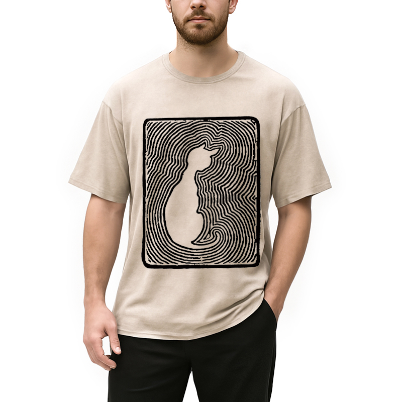 Tokyocanvas Black 18th Century Cat Art Washed T-Shirt