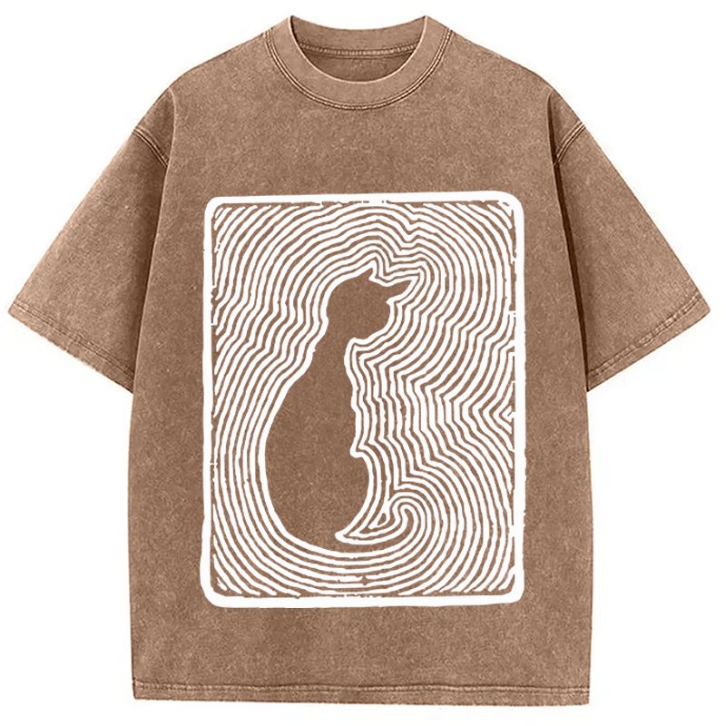 Tokyocanvas Black 18th Century Cat Art Washed T-Shirt