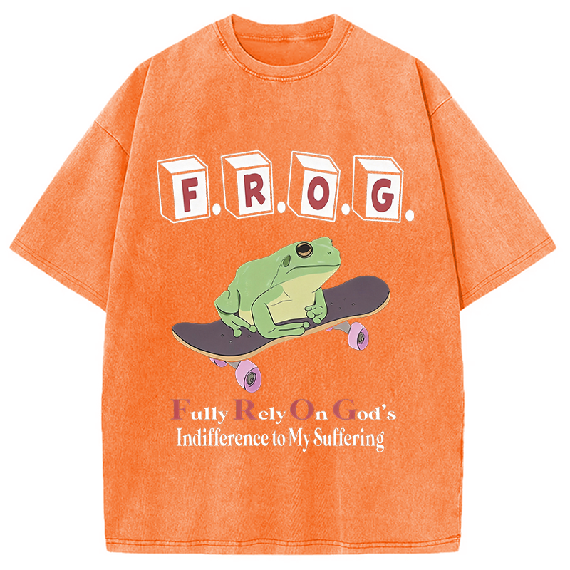 Tokyocanvas Frog Funny Meme Washed T-Shirt