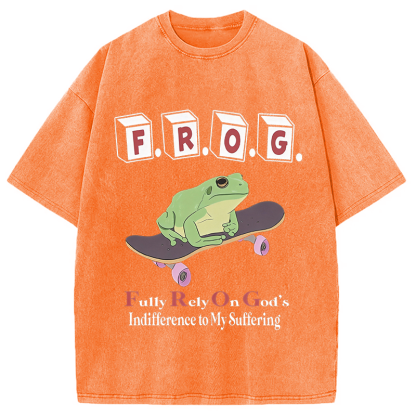 Tokyocanvas Frog Funny Meme Washed T-Shirt