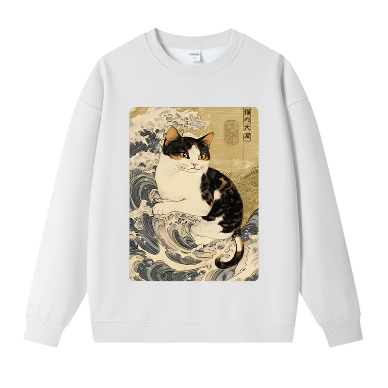 Tokyocanvas Surfing Cat Fleece Lined Sweatshirt