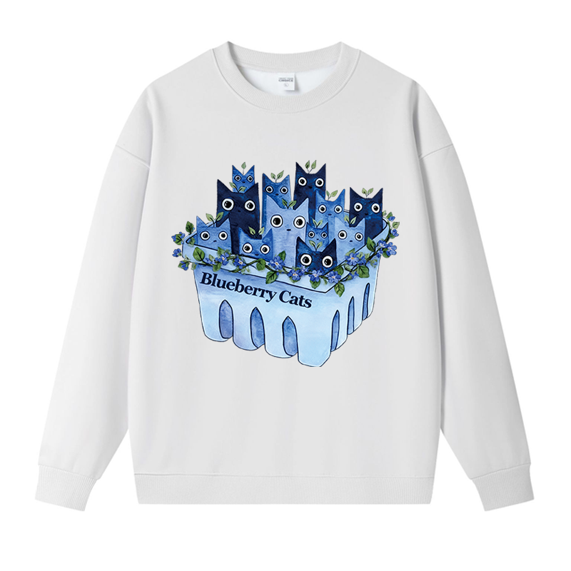 Tokyocanvas Cute Blueberry Cats Fleece Lined Sweatshirt