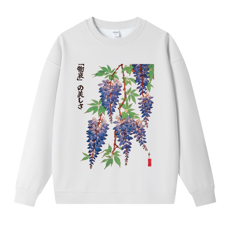 Tokyocanvas Wisteria Flowers Fleece Lined Sweatshirt