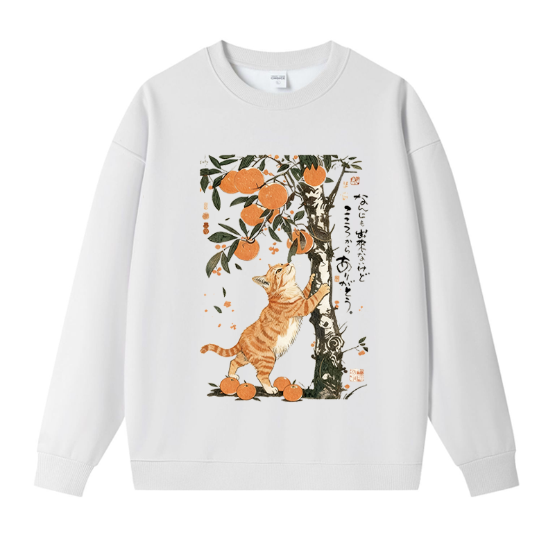 Tokyocanvas Orange Cat and Oranges Fleece Lined Sweatshirt