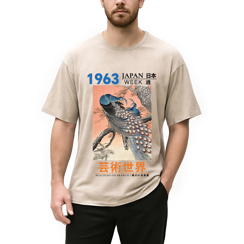 Tokyocanvas Peacocks on Branch Washed T-Shirt