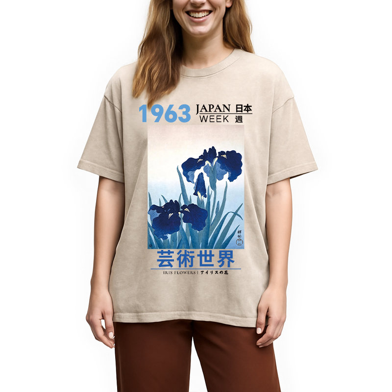 Tokyocanvas Iris Flowers Washed T-Shirt