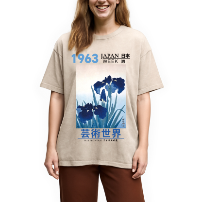 Tokyocanvas Iris Flowers Washed T-Shirt