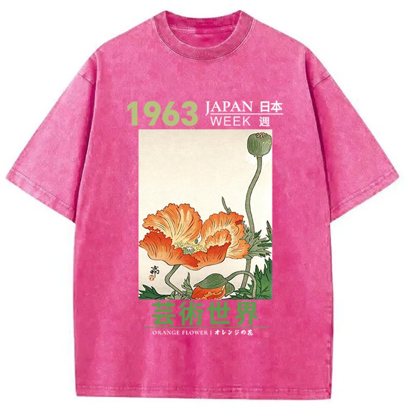 Tokyocanvas Orange Flower Washed T-Shirt