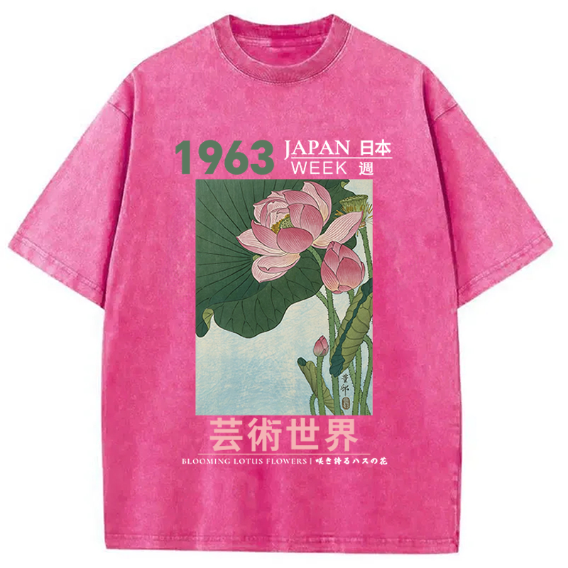 Tokyocanvas Blooming Lotus Flowers Washed T-Shirt
