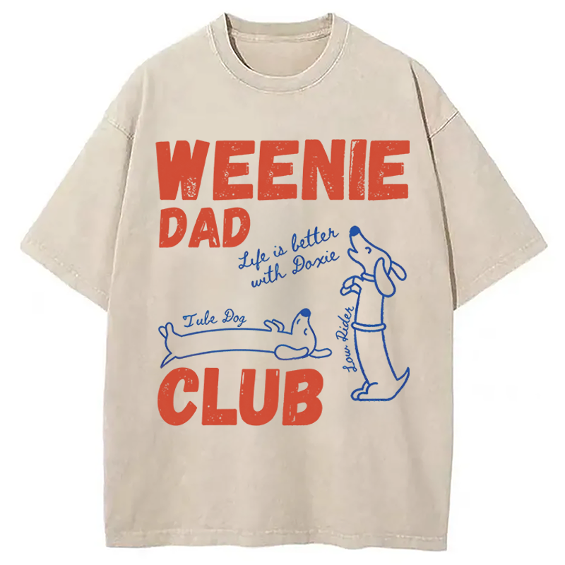 Tokyocanvas Dachshund Dad Club Meme Washed T-Shirt