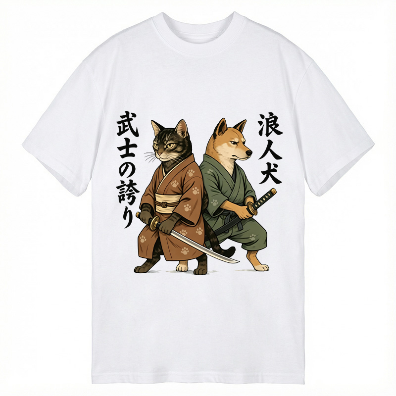 Tokyocanvas Samurai Cat vs Ronin Dog Classic T-Shirt