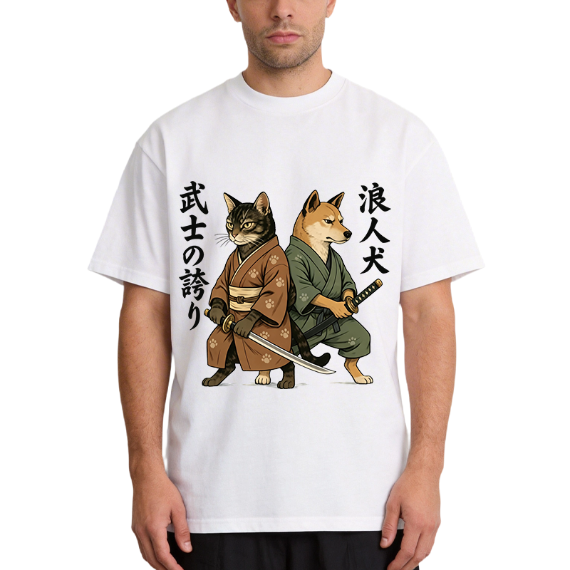 Tokyocanvas Samurai Cat vs Ronin Dog Classic T-Shirt