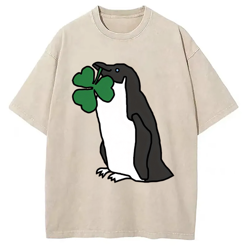 Tokyocanvas St Patricks Day Penguin Washed T-Shirt