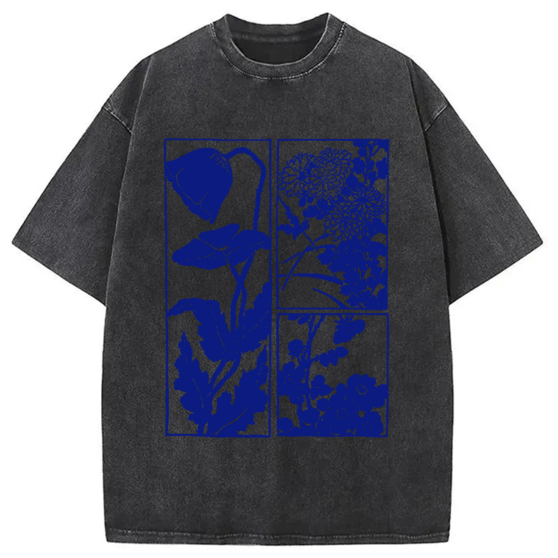 Tokyocanvas Woodcut Flowers Washed T-Shirt