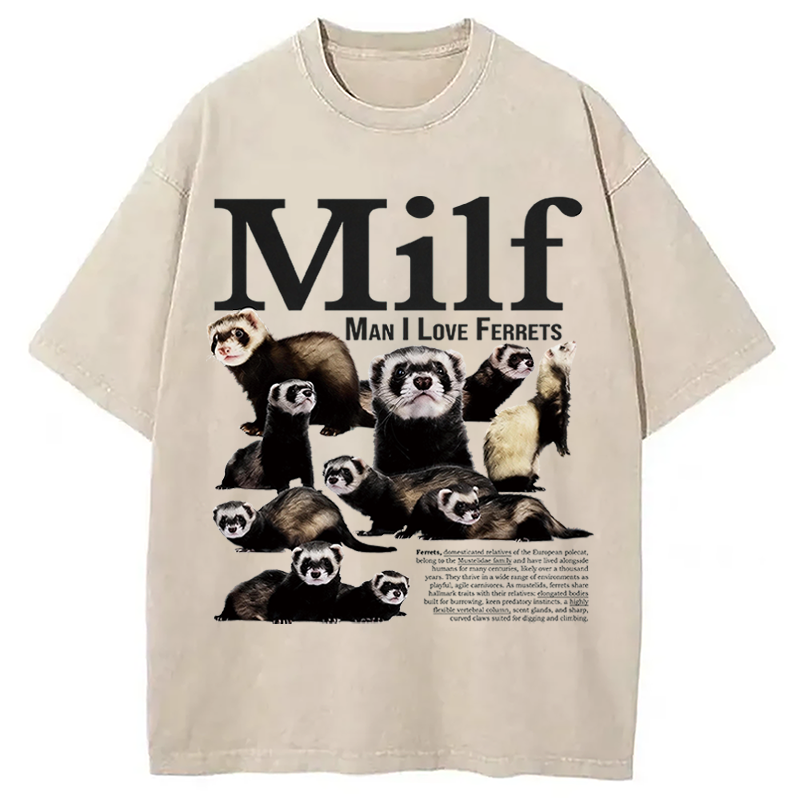 Tokyocanvas Man I Love Ferrets Washed T-Shirt