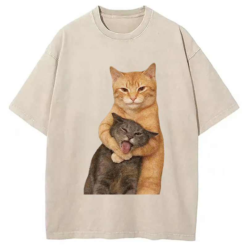 Tokyocanvas Fighting Cat Meme Washed T-Shirt