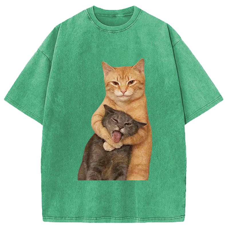 Tokyocanvas Fighting Cat Meme Washed T-Shirt