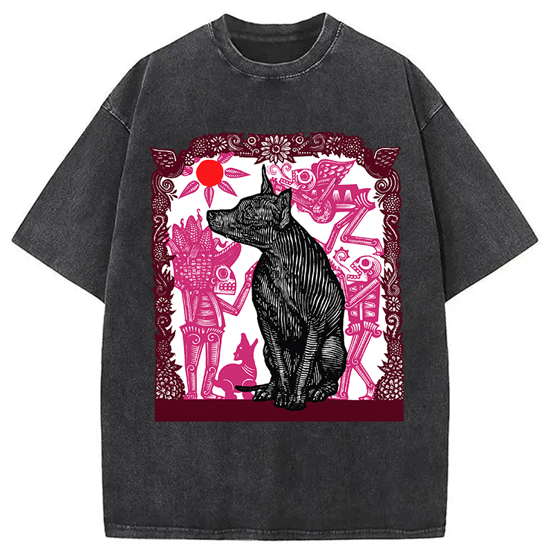 Tokyocanvas Day Of The Dog Woodcut Washed T-Shirt