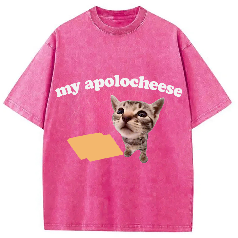 Tokyocanvas My Apolocheese Funny Cat Meme Washed T-Shirt