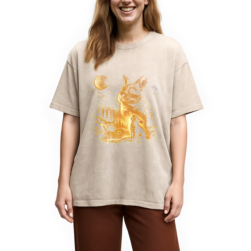 Tokyocanvas Bunny Howling to the Moon Washed T-Shirt
