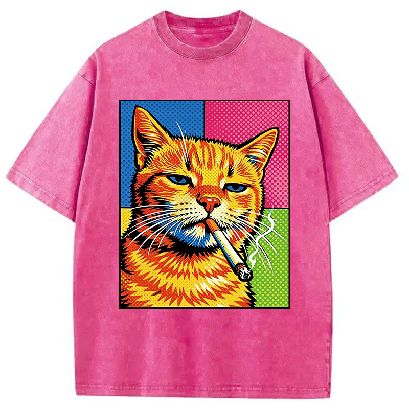 Tokyocanvas Cat Smoking Cigarette Washed T-Shirt