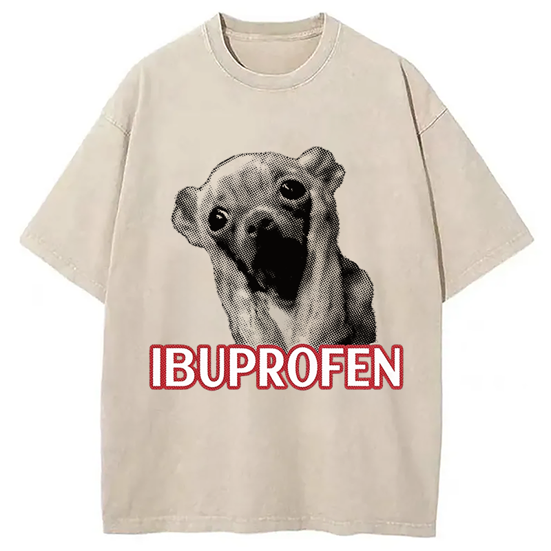 Tokyocanvas Ibuprofen Funny Dog Meme Washed T-Shirt