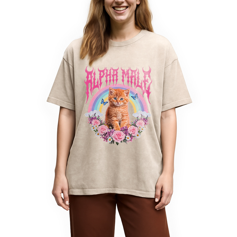 Tokyocanvas Alpha Male Funny Kitten Washed T-Shirt