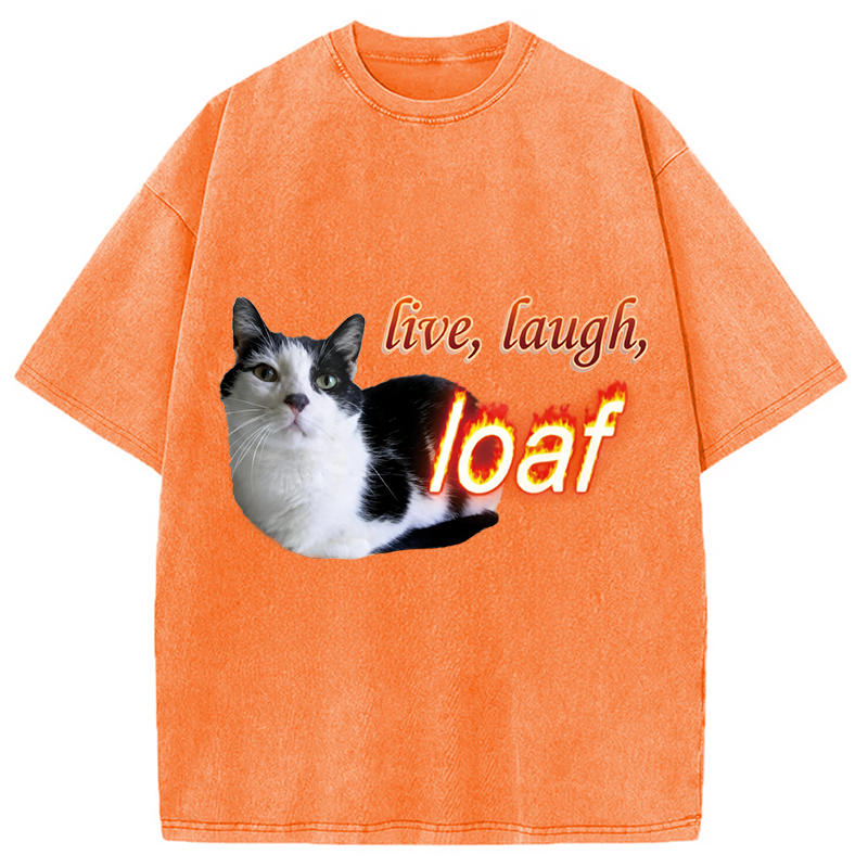 Tokyocanvas Live Laugh Loaf Cat Washed T-Shirt