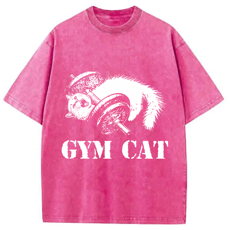 Tokyocanvas Cat Pumping Iron At The Gym Washed T-Shirt