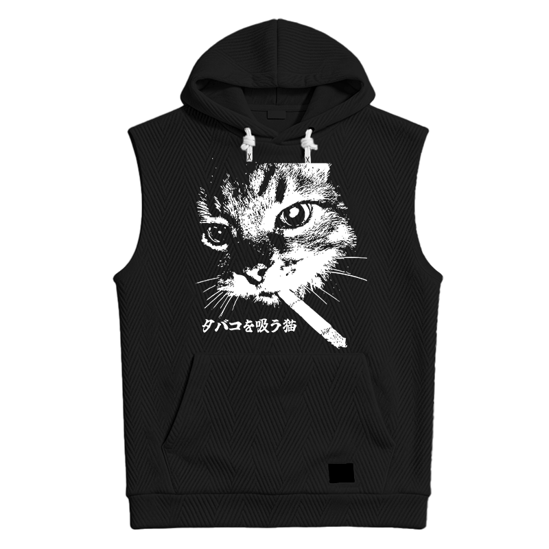 Tokyocanvas Retro Cat Smoking Hooded Tank