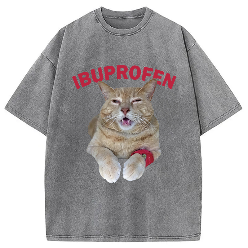 Tokyocanvas Hilarious Ibuprofen Cat Meme Washed T-Shirt