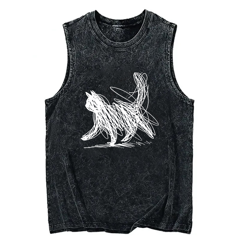 Tokyocanvas Minimalist Cat Art Washed Tank