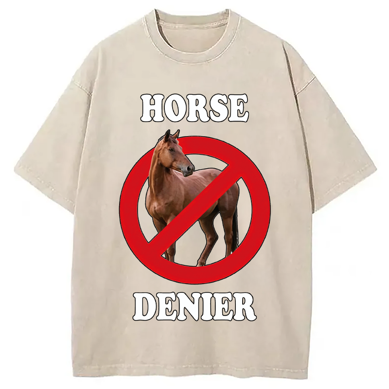 Tokyocanvas Horse Denier Meme Washed T-Shirt