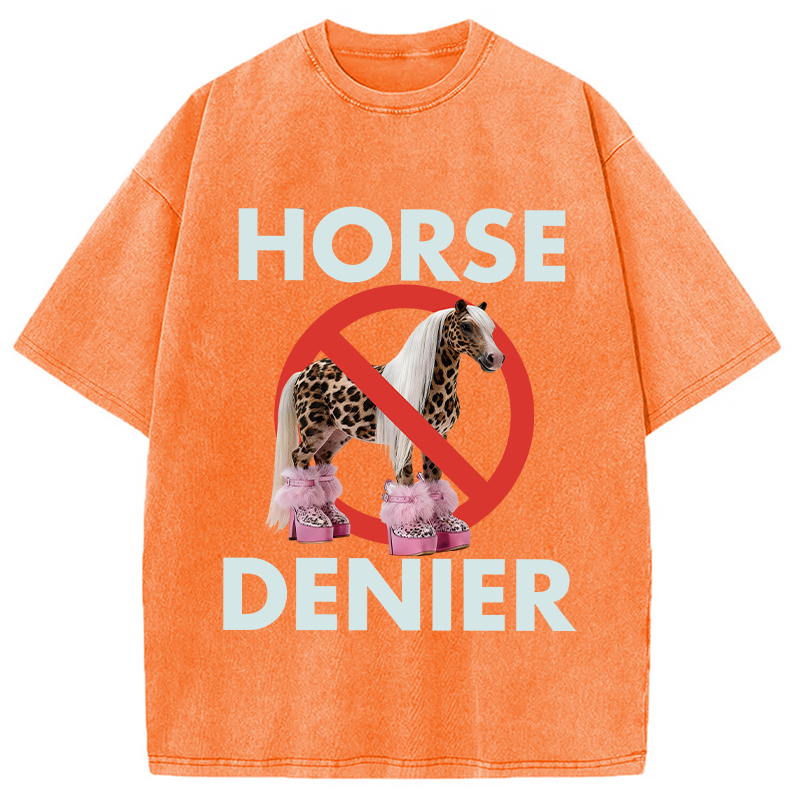 Tokyocanvas Funny Leopard Diva Horse Denier Washed T-Shirt