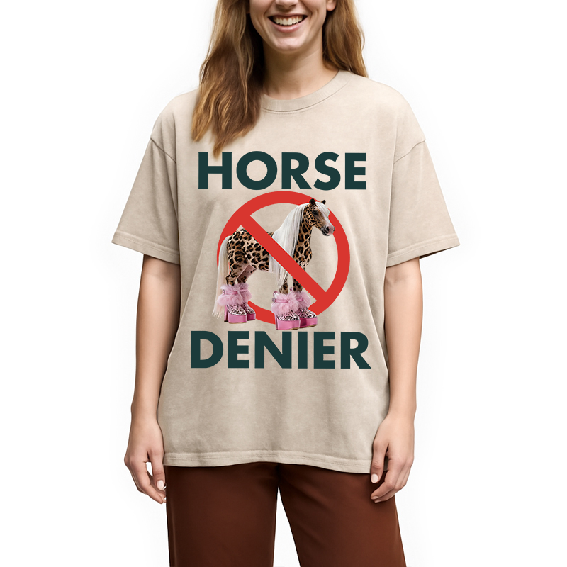 Tokyocanvas Funny Leopard Diva Horse Denier Washed T-Shirt