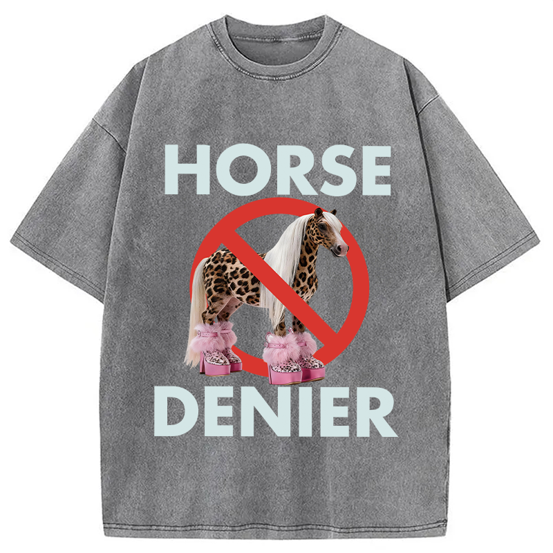 Tokyocanvas Funny Leopard Diva Horse Denier Washed T-Shirt